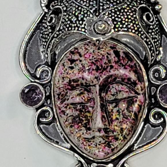 Sterling Silver Pendant with Multicolor Stone Face and Amethyst Accents - Picture 10 of 12